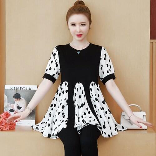 Women Summer Style Blouses Shirts Lady Casual Short Sleeve Fashion Print Blusas O-Neck Loose Tops Mid-Length MM0187