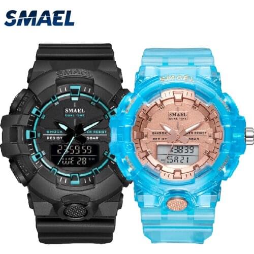 Lovers Watches Sport SMAEL Womens Wristwatch Men 50M Waterproof Alarm Clock Stopwatch 1642B-8025 Lovers Watch Couple Gift