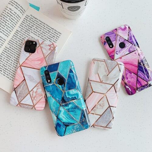 Electroplated Geometric Purple Marble Phone Case For Huawei P40 P30 P20 Mate 30 20 Pro lite Nova 3e Maimang 7 Soft Back Cover