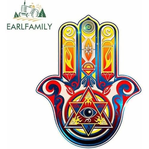 EARLFAMILY 13cm x 10.3cm for Hamsa Hand of Fatima Car Stickers Cartoon RV Trunk Scratch-Proof Decal Windshield Anime Decoration