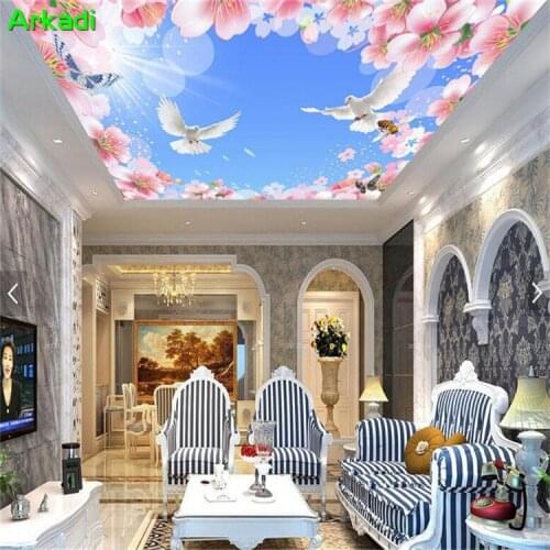 Blue Sky White Cloud Magnolia Flower Photo Fresco Ceiling Zenith Mural 3d Living Room Living Room Wall Art Decoration