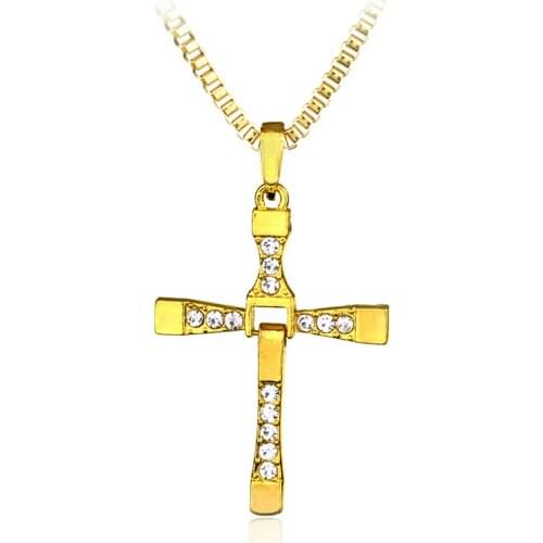 Classic Rhinestone Pendant Men Crystal Jesus Cross Pendant Gold Long Necklace Activities Male Gift Jewelry Accessory