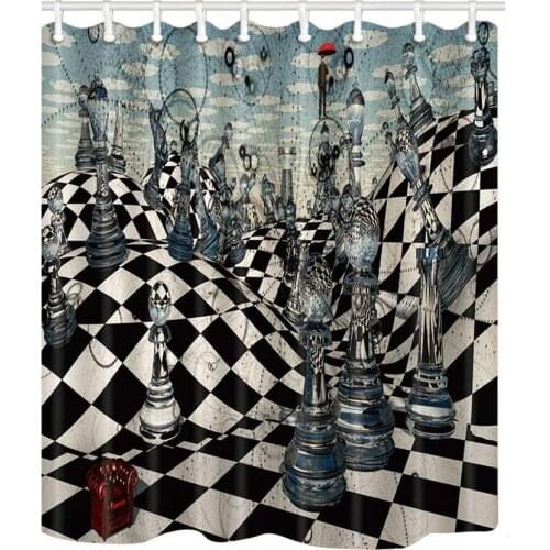 Creative Art Fantasy Chess Shower Curtain Mildew Resistant Polyester Fabric Bathroom Decorations Bath Curtains Hooks Included