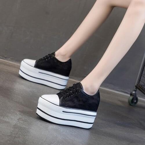 Lace High Platform Wedges Shoes for Women Heels White Sneakers Plataforma Mujer Summer Sneakers Woman Platform Black Shoes