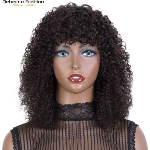 Rebecca Kinky Curly Human Hair Wig with Bangs Quality Hair perruque longue cheveux humain Cheap Afro Human Hair Kinky Curly Wig