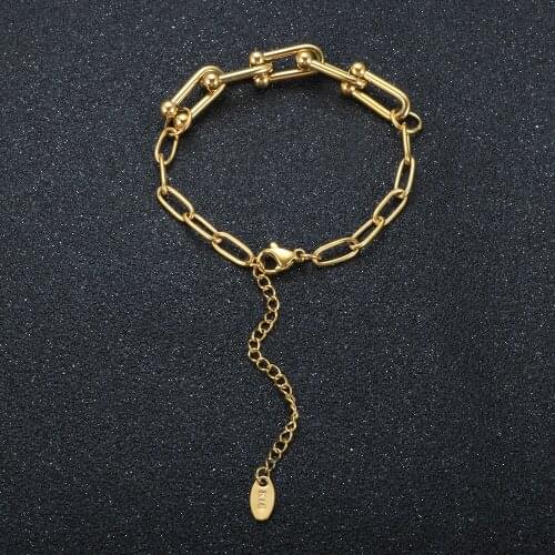 Fashion Luxury U Shaped Horseshoe Buckle Bracelet Gold Plated Thick Chain Women Bracelet For Hip Hop Jewelry