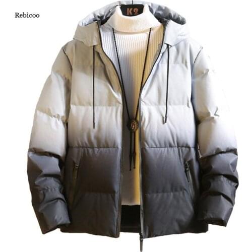 5Xl Oversized Mens Jackets Gradient Color Parkas Hooded Thicken Warm Mens Parka Coats Fashion Winter Jacket Men