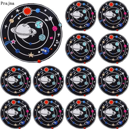 Prajna 10 PCS Wholesale Space Planet Embroidered Patches On Clothes DIY Round Space Patch Bagdes Iron On Patches For Clothing