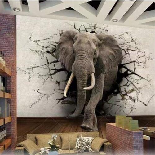 Custom Any Size 3D Broken Wall Elephant Rhino Mural Wallpapers for Living Room Bedroom Decor Wallpaper 3D Wall Papers Home Decor