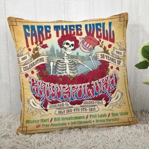 Custom Pillow Cases Grateful Dead Square Pillowcase Christmas Zippered Pillow Cover 40*40cm,45*45cm(One Side)