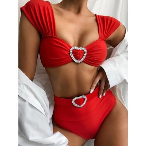 New Bikini Set 2021 Womens Fashion Bikini Solid Color Love Beach Swimsuit Lady Swimwear SW665