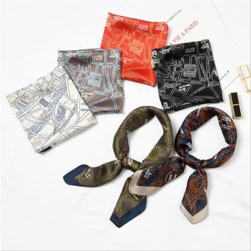 New Silk Scarf 70*70 New Fashion Romantic Tower Map Prints Women Shawl Satin Small Squares Head Bag Decorative Scarves Wraps Tie