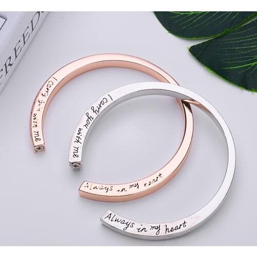 Charming Opening Ash Bangles Shellhard Stainless Steel Engraved Memorial Urn Bangle Bracelet For Women Cremation Ash Jewelry