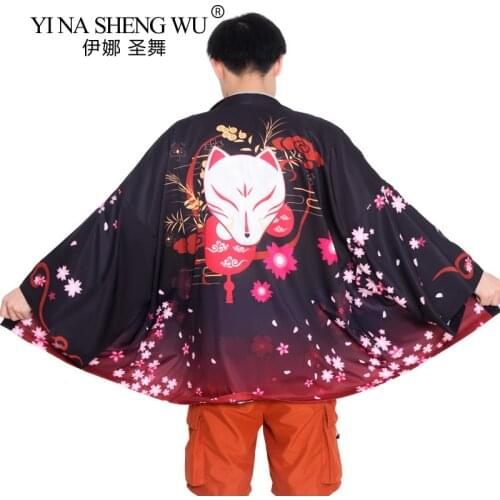 Fox Print Shirt Top Casual Kimonos Yukata Kimono Cardigan Japan Men Kimono New Asia Clothes Summer Kawaii Kimono Cosplay Costume