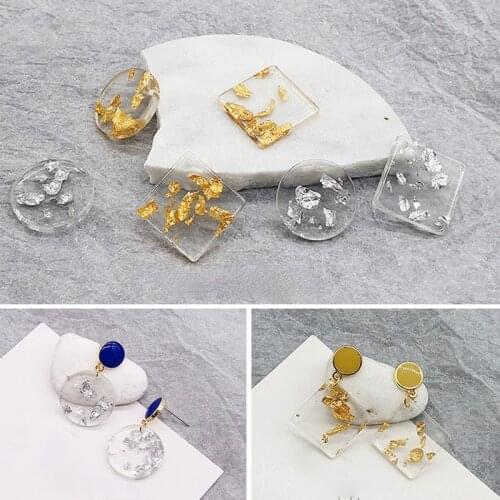 Resin acrylic with gold piece and silver piece jewelry material round diamond pendant geometric DIY earring earrings accessories