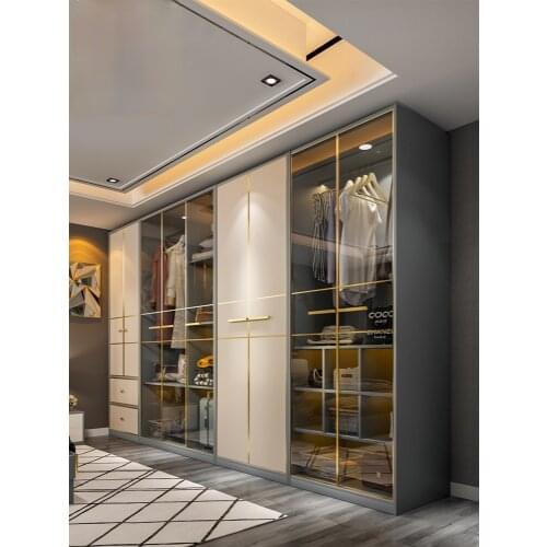Light luxury wardrobe modern simple home master bedroom tempered glass assembly minimalist overall wardrobe