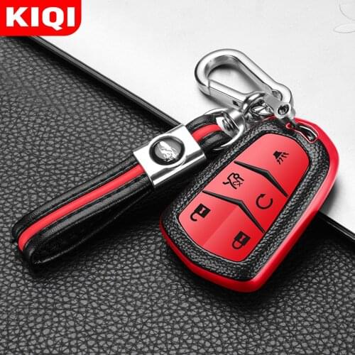 KIQI TPU Leather Remote Smart Key Cover Fob Case Shell for Cadillac ATS CT6 CTS DTS XT5 Escalade ESV SRX STS XTS ELR 2014 - 2021