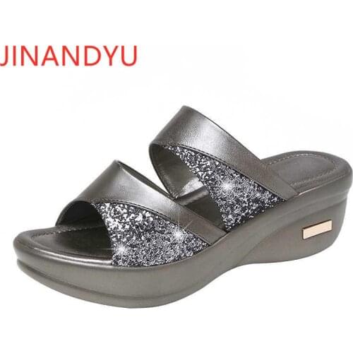 Bling Bling Gold Heels for Women Wedges Slippers Platform Shoes Women Plus Size Beach Wear Slippers Female Pantofole Platform