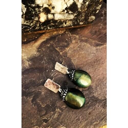 Dr Stone Natural Stone Women LABRADORİT Stone Silver Plated Earrings RYL55 439800059