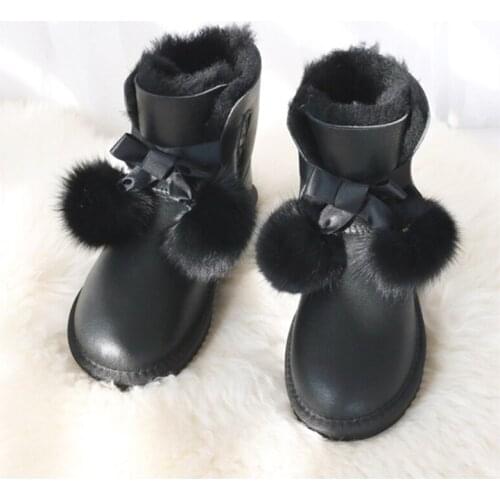 2021 Winter Snow Boots Woman Real Sheepskin Boots Wool Flat Sweet Ball Ankle Boots Womens Genuine Leather Sheep Fur Shoes