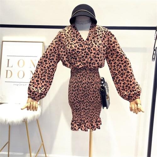 Gowyimmes 2018 Autumn Sexy women Leopard Print dress Slim Lady Long Sleeve dresses Hip Pakadge V-neck Dress Vestidos Mini PD184