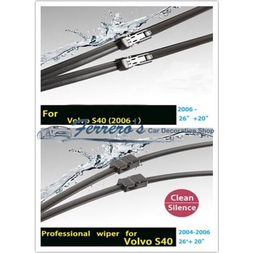 2pcs/lot Wiper blades for Volvo S40 MK2 2004-2006 / S40 MK2 2006-2015 26"+20" fit side pin type wiper or push button wiper arms