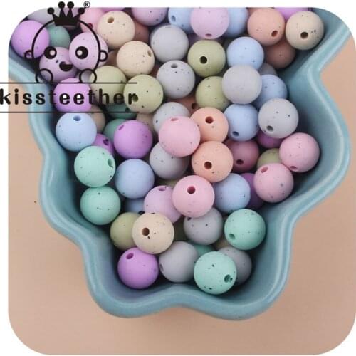 Kissteether 20pcs 12mm Food Grade Silicone Teether Round Speckled Beads Print Teething Beads DIY Pacifier Chain Necklace
