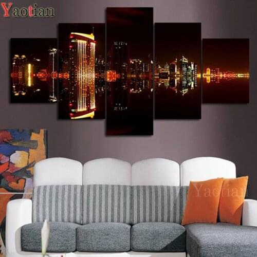 Dubai City Night Landscape Diamond Painting 5 Piece Diy Full Square Round Drill Diamond Embroidery Mosaic Decor Wall Art Picture