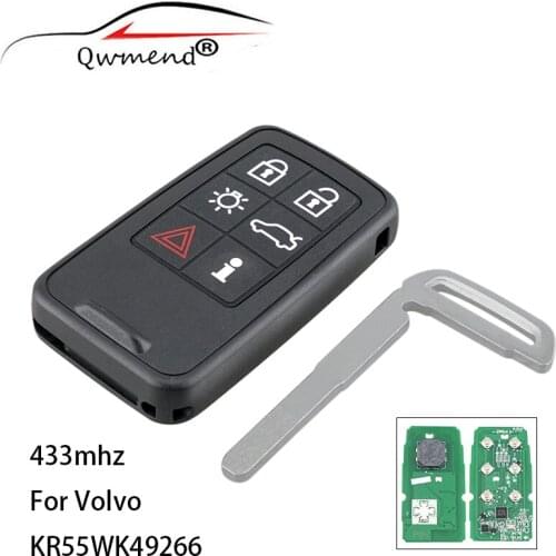 QWMEND Car Remote Key for Auto KR55WK49266 for Volvo XC60 XC90 S90 S60 2009-2014 Y for Volvo Car Key 433mhz 6 Buttons