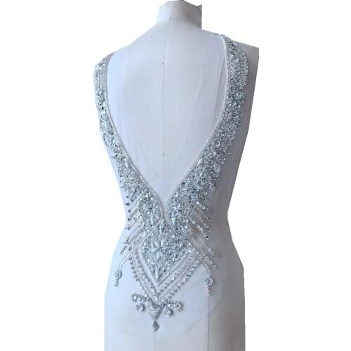 Handmade white Hot drilling Rhinestone lace embroidery patch applique wedding dress Dress back bordados DIY Performance clothing