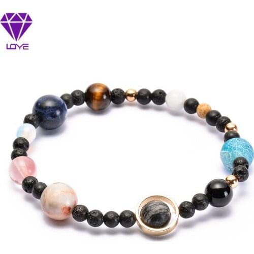 Eight Planetary Bracelets of the Universe Natural yoga energy Stone Adjustable beaded bracelet for women man