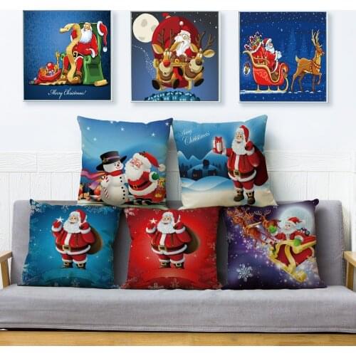 Cartoon Santa Claus Cushion Cover Pillow Case Decor Merry Christmas and Happy New Year Pillowcase for Sofa Home Car 45x45cm