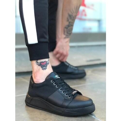 Thick High Outsole Lace-Up Sneakers Style Black Men 'S Shoes