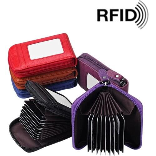New Unisex Credit Card Holders Genuine Leather Organ Female ID Card Case Holder RFID 10 Card Slots Business Cardholder Organizer