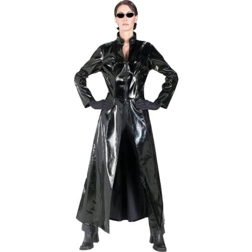 New Listing Men Women Matrix Neo Long Black Leather Coat Cosplay Costume Plus Size S-XL