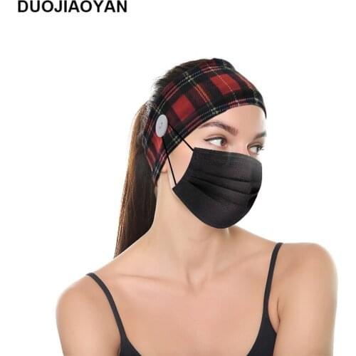 DUOJIAOYAN New Fashion Plaid Hairband Elastic Sports Headwear Button Headband For Women