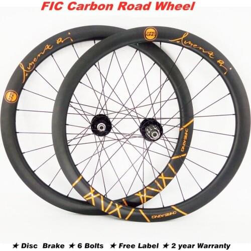 FIC 25mm wide disc brake road bike wheel 700c carbon wheel rim with Novatec 6 bolts J-hook black hub gravel carbon bicycle wheel