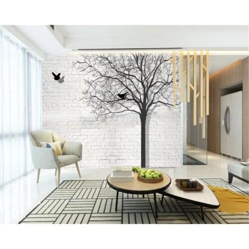 Beibehang Custom wallpaper photo brick wall black and white tree than wing bird simple TV sofa background walls 3d wallpaper