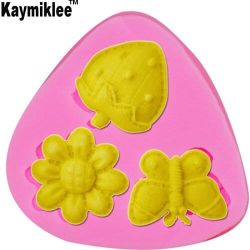 Kaymiklee M367 Flowers Butterfly Strawberry Silicone Mold Cake Decoration Cake Fondant Baking DIY Tools