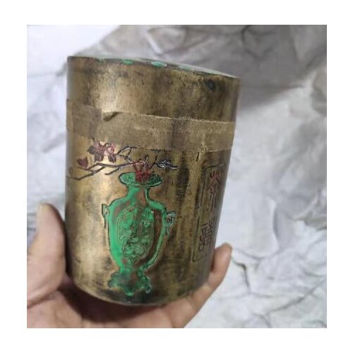 Chinese Collection Handmade Gift Pure Copper Carving Flowers Tea Set Tea Box