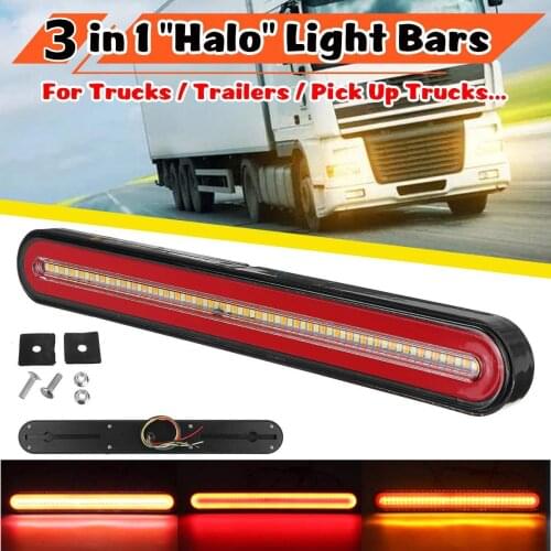 2PCS 3 in 1 Neon Halo Ring Sequential Flowing Signal Light Lamp Trailer Light Bar Turn Signal Driving Lamp LED Truck Brake Light