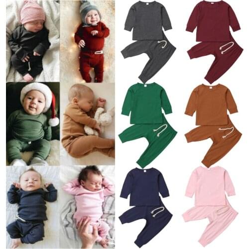 0-24M Newborn Baby Boys Girls Clothes Set 2021 Summer Autumn Solid Color Long Sleeve Tops and Pants Casual Toddler Baby Outfits