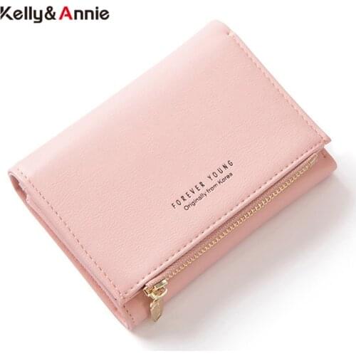 Forever Young Trifold Wallet Zipper Coin Pocket Card Holder Soft Leather Women Wallets Female Short Carteira Ladies Small Purse