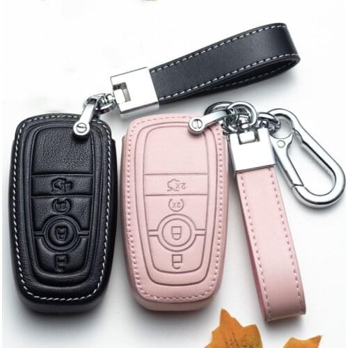 Leather Car Remote Smart Key Fob Cover for Ford Fusion Mustang Edge Ecosport Explorer F150 F250 2017 2018 2019 Car Key Covers