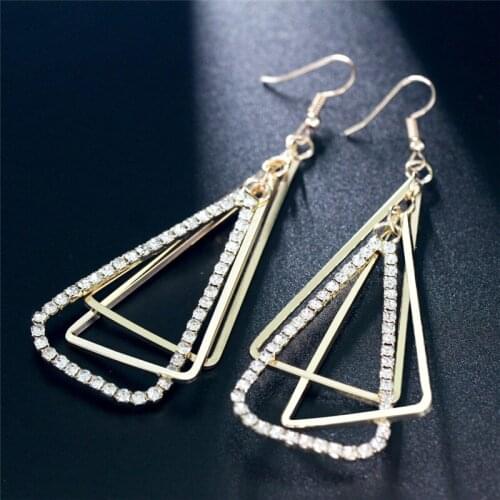 L&H Multilevel Long Statement Earrings For Women 2018 Fashion Female Drop Earrings Gold Silver Crystal Dangle Earrings Jewelry