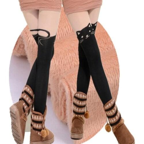 VIIANLES Velvet Legging Winter Printed Cat Legging Women Fashion Casual Warm Knitted Wool Thick Slim Women Super Elastic Leggins