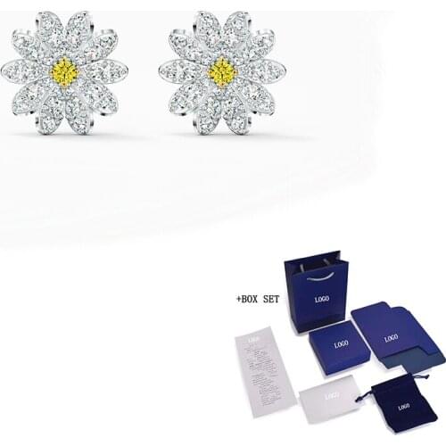 SWA Fashion Jewelry New ETERNAL FLOWER White Gold Pierced Earrings Daisy Crystal Elegant Ladies High Luxury Jewelry Gift