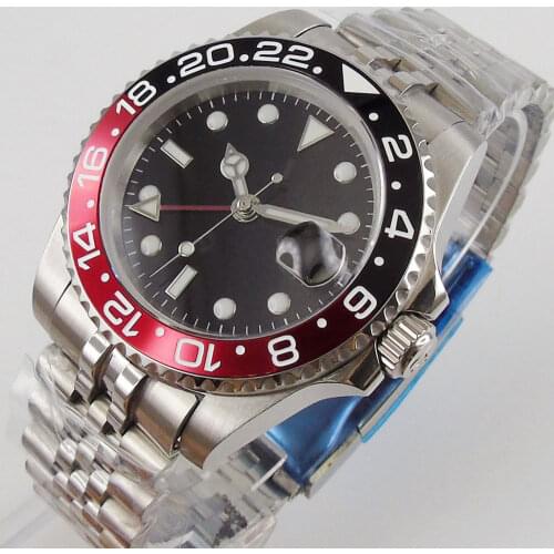 40mm Automatic Mens Watch Black Dial jubilee Strap GMT Date Indicator Sapphire Glass Watch Case Wristwatch
