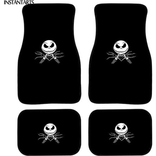 INSTANTARTS Skull with Hearts Pattern Set of 4 Custom Car Floor Mats Non Slip Car Accessories Front and Back Carpet Rug Hot 2021