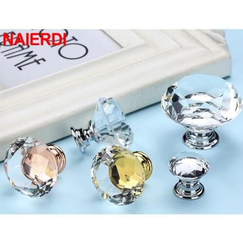 NAIERDI 10PCS Crystal Glass Cabinet Knobs Diamond Furniture Handle 30mm Gold Kitchen Cupboard Door Pulls Dresser Hardware